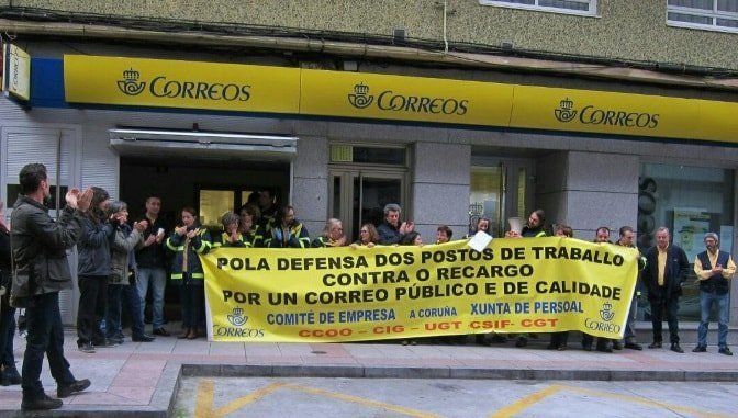 Protesta sindical ante una sede de Correos-min