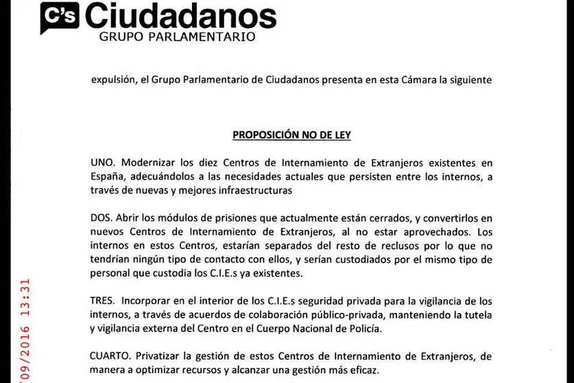 Documento presentado por Ciudadanos