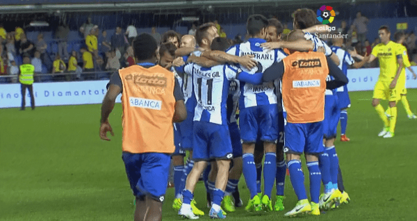 Celebración de los jugadores al terminar el partido. Foto LFP