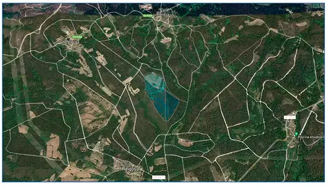 Plano da planta fotovoltaica entre os n&uacute;cleos de A Bouza, Os Pereiros e Reigoso