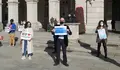 Francisco Jorquera e Avia Veira, concelleiros do BNG, xunto a Mar&iacute;a Xos&eacute; Bravo, ex concelleira nacionalista, en Mar&iacute;a Pita, o 4 de febreiro de 2021. Celebraci&oacute;n da aprobaci&oacute;n en pleno da ordenanza do galego do Concello da Coru&ntilde;a. Foto BNG
