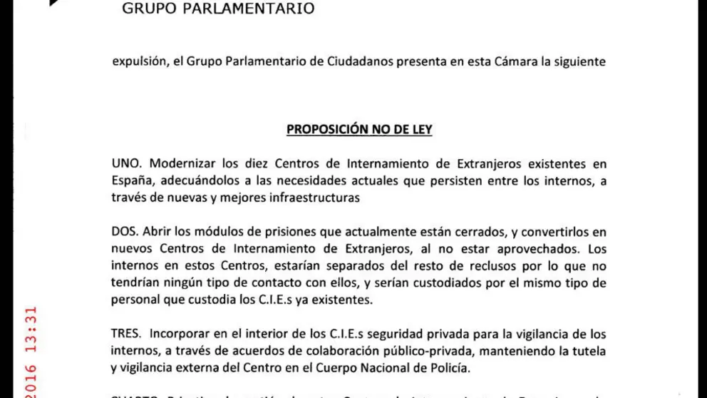 Documento presentado por Ciudadanos